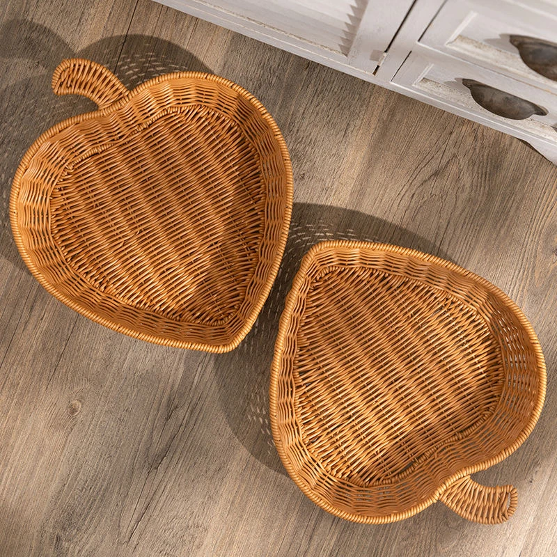 S9心形水果收纳盘家用糖果创意水盘收纳篮水果篮仿藤编织圆形储物