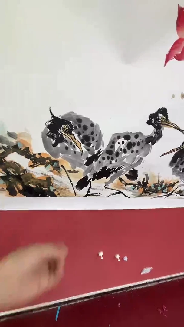国画鹭影荷塘自在香