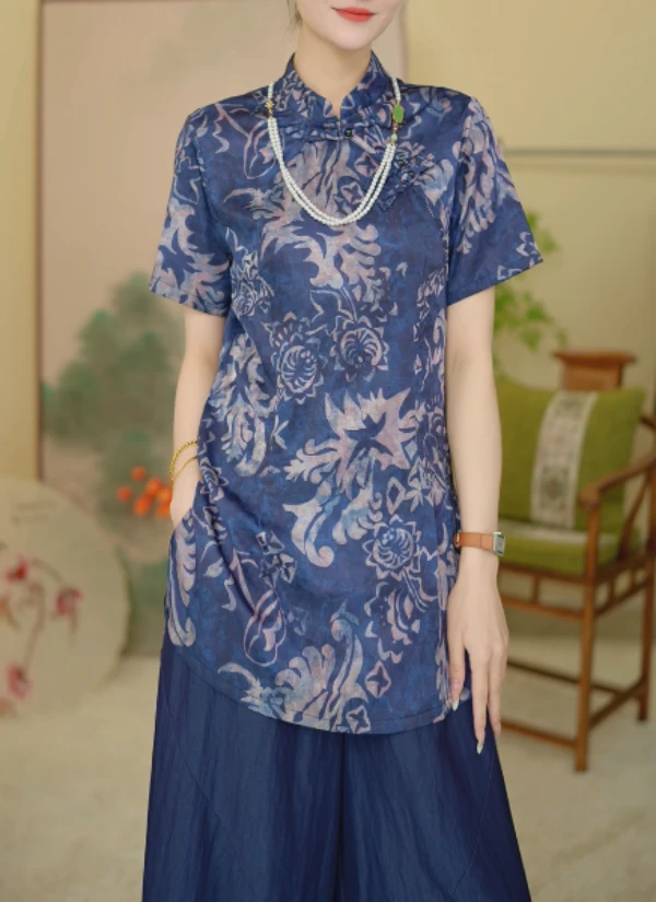 A18·2025夏季新款新中式薄款轻奢提花宽松女装上衣显瘦气质