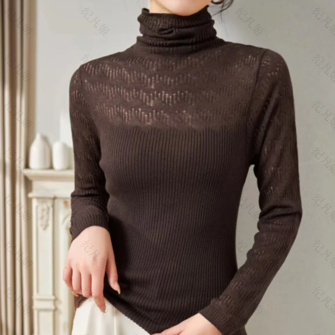 纪凡姬/3983-高领镂空堆堆领针织衫长袖百搭打底衫洋气上衣