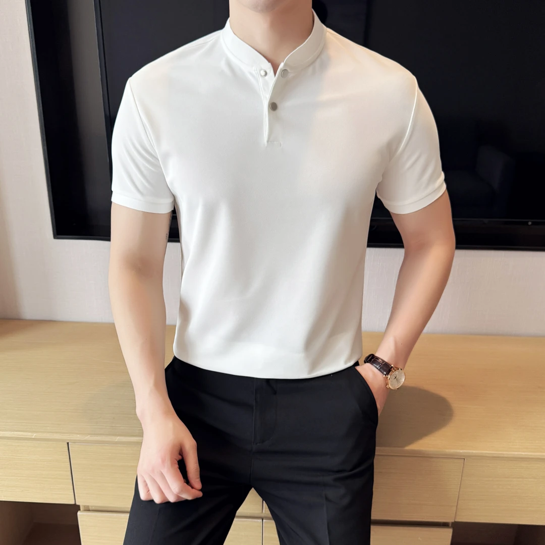 短袖polo衫男夏季新款2025t恤男韩版修身立领百搭潮流体恤上衣男