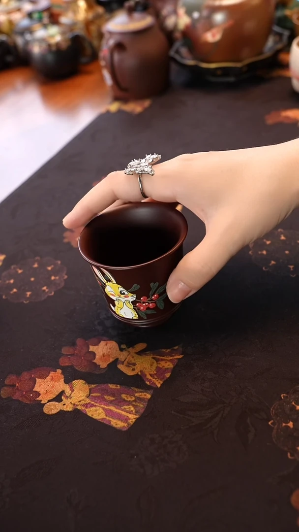 茶壶紫砂紫朱泥高足兔子杯