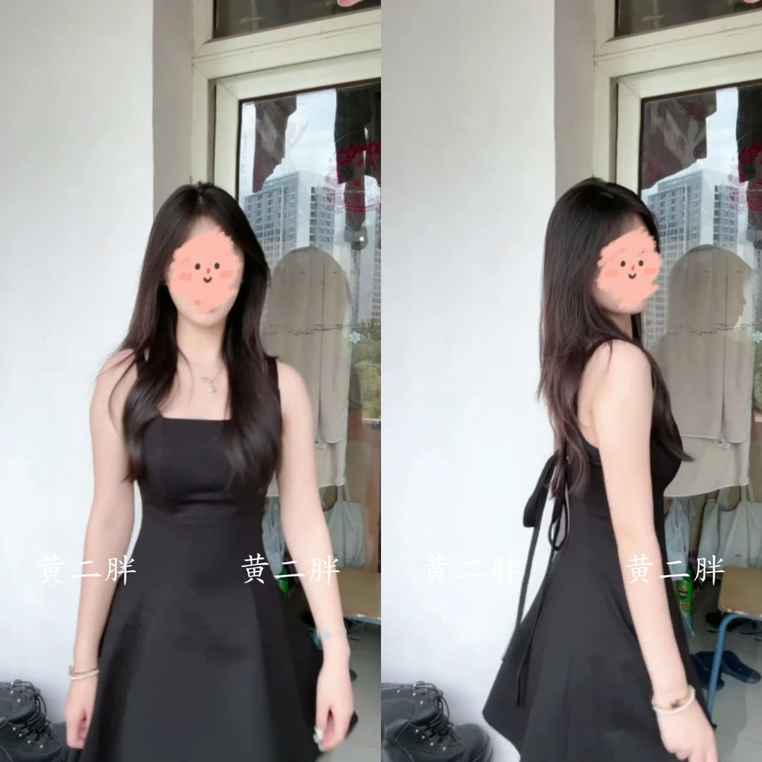 千金风气质方领小黑裙女高级感收腰显瘦a字连衣裙2025夏季新款