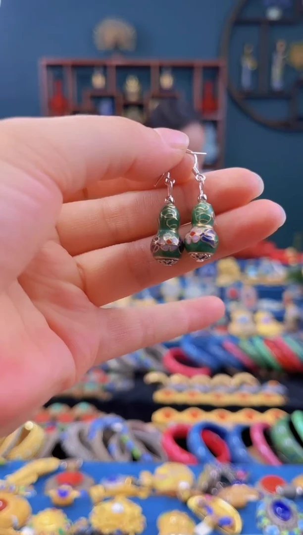 非遗 景泰蓝耳饰 葫芦绿色