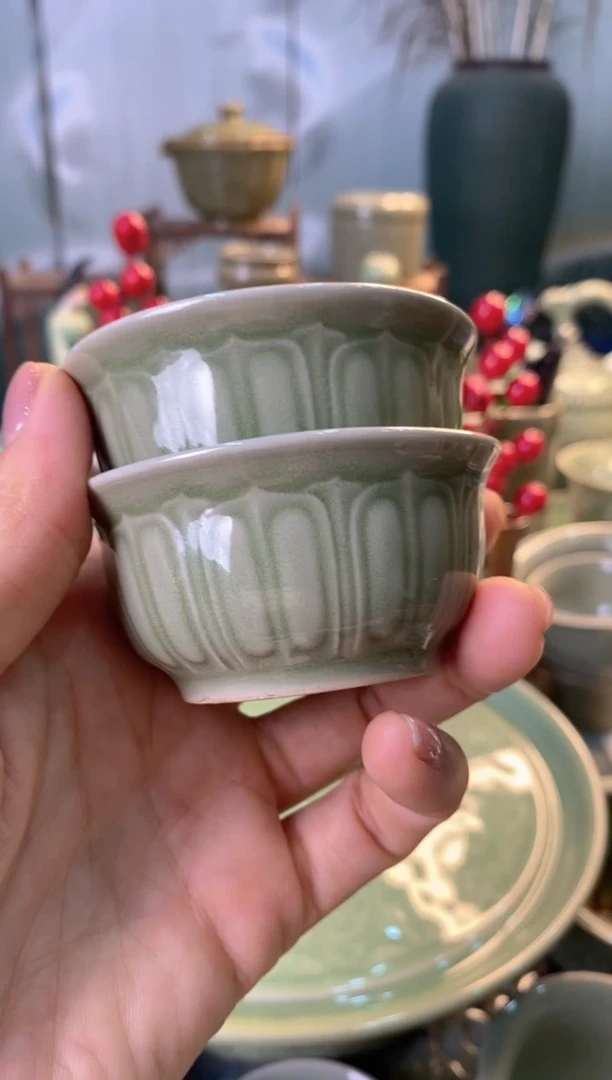 耀州窑091601 德钟茶杯 2只 微瑕