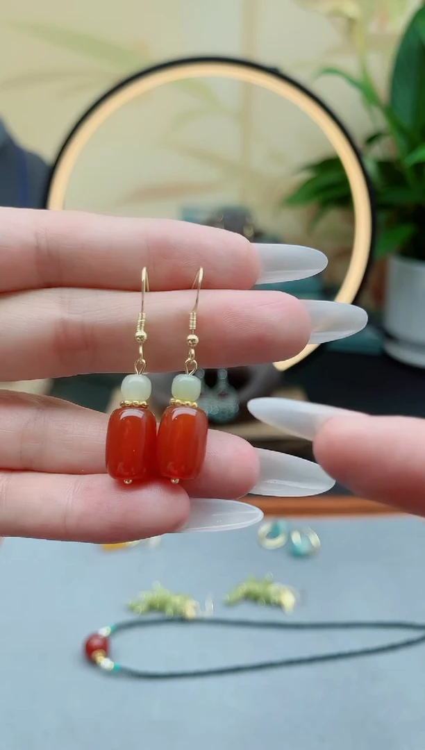 玛瑙/玉髓耳饰银S925镶嵌668