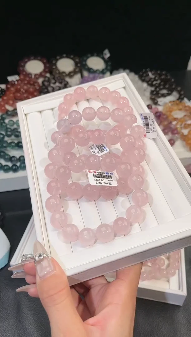 【闪购商品】水晶手链未镶嵌多样性发一粉晶15mm