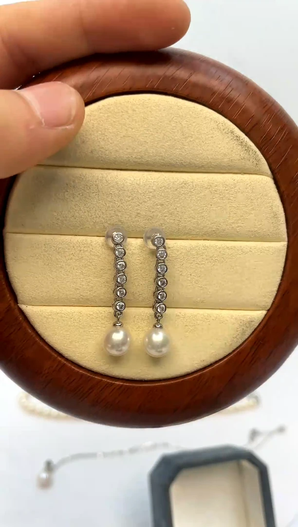 银S925镶嵌海水珍珠耳饰7-8