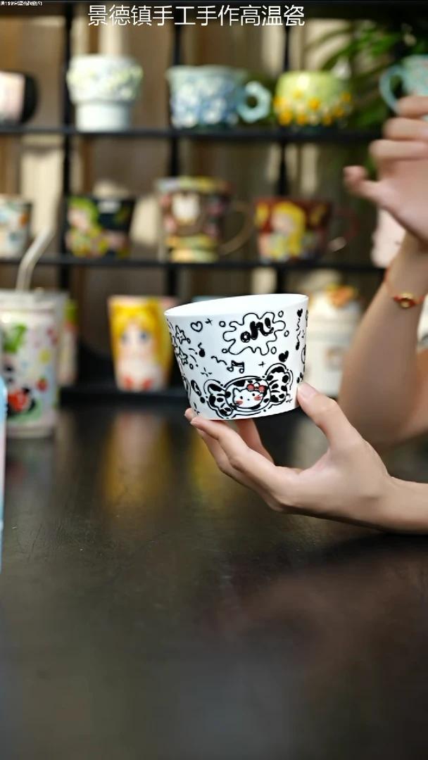 杯子景德镇手绘黑猫杯
