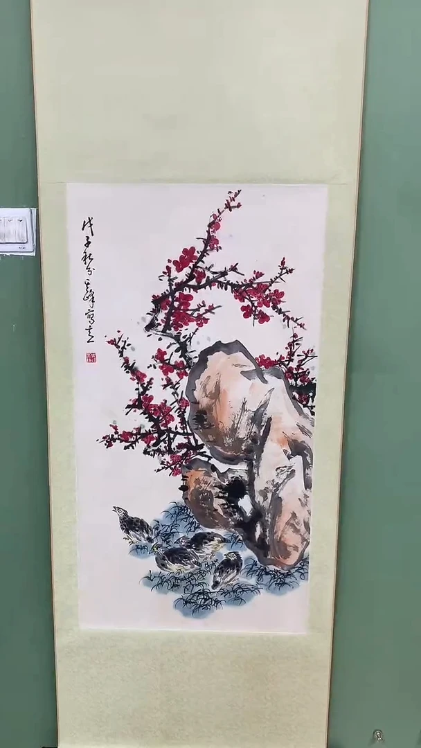 竖款精品三尺卷轴花鸟