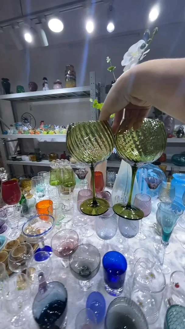 高脚款水晶玻璃2支绿色红酒杯