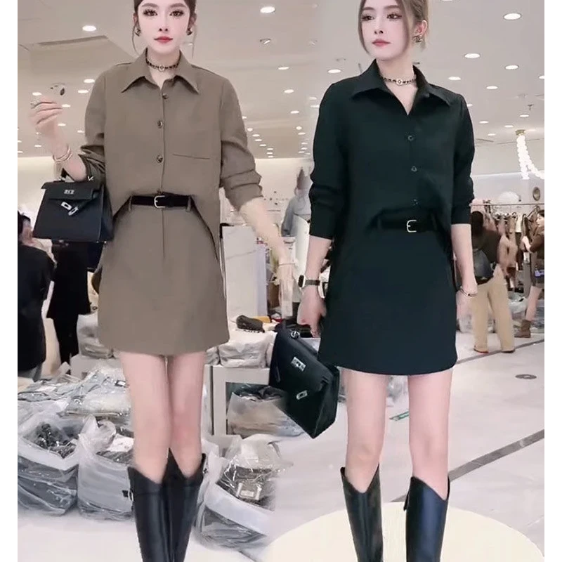 2025韩版气质百搭衬衫休闲时尚洋气显瘦两件套短裙春季新款1002