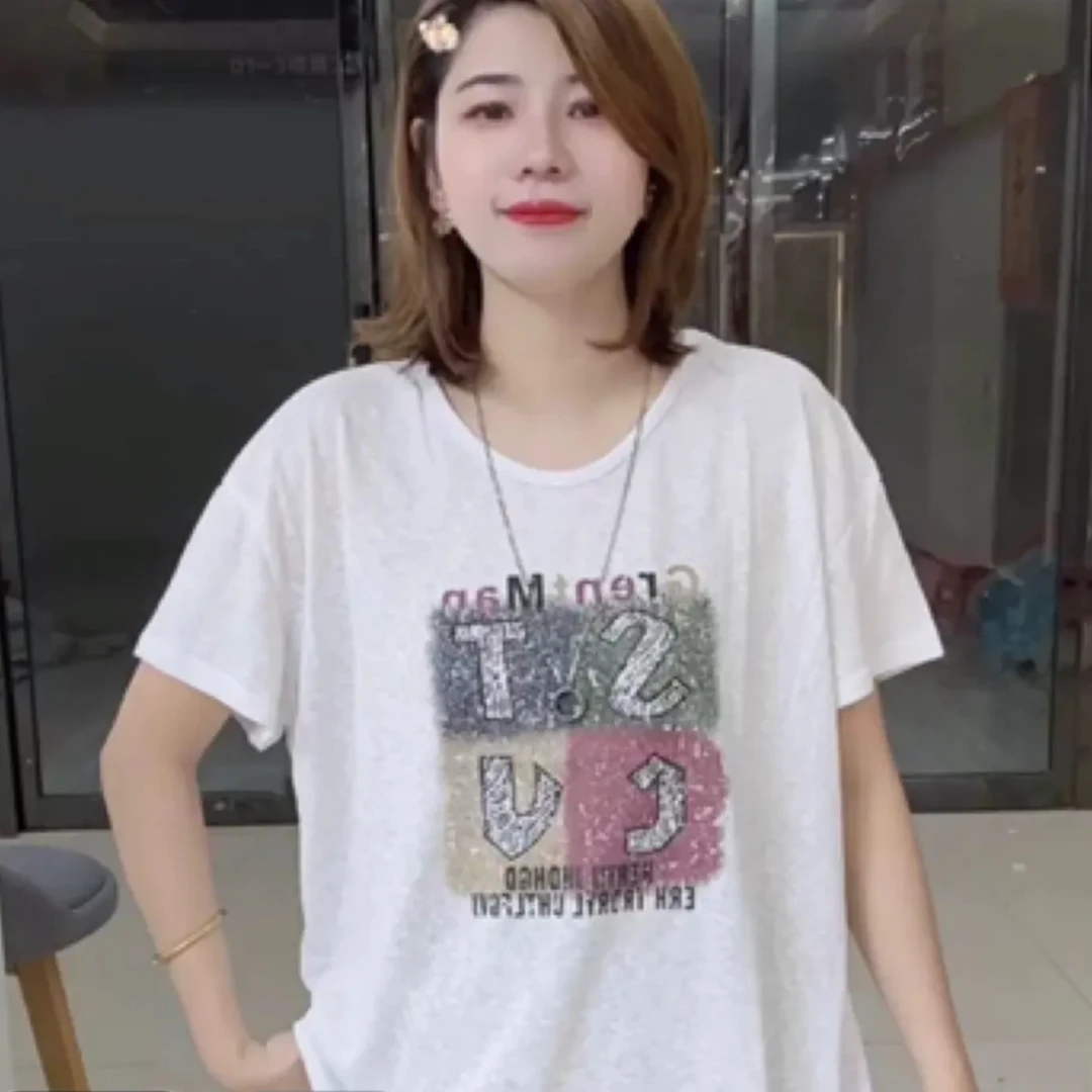 2025夏季新款洋气妈妈休闲百搭小衫时尚气质宽松遮肉减龄女装T恤