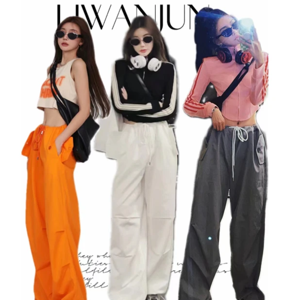 婉君【摇滚街头裤子】抽褶束脚休闲工装裤LWJ22B2K272