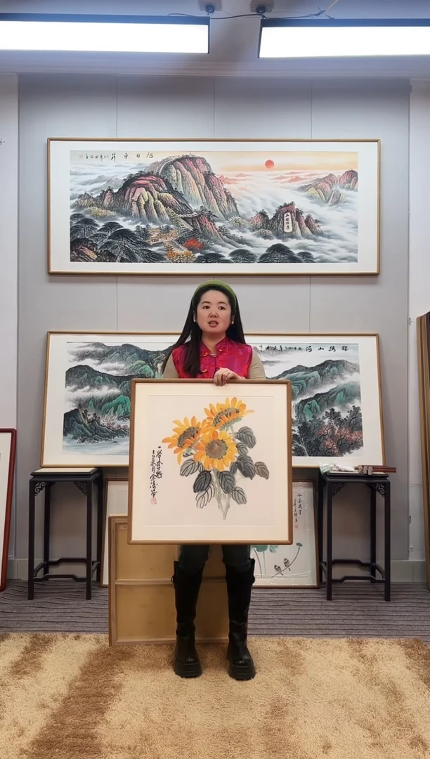 国画手绘向日葵62*62尺寸