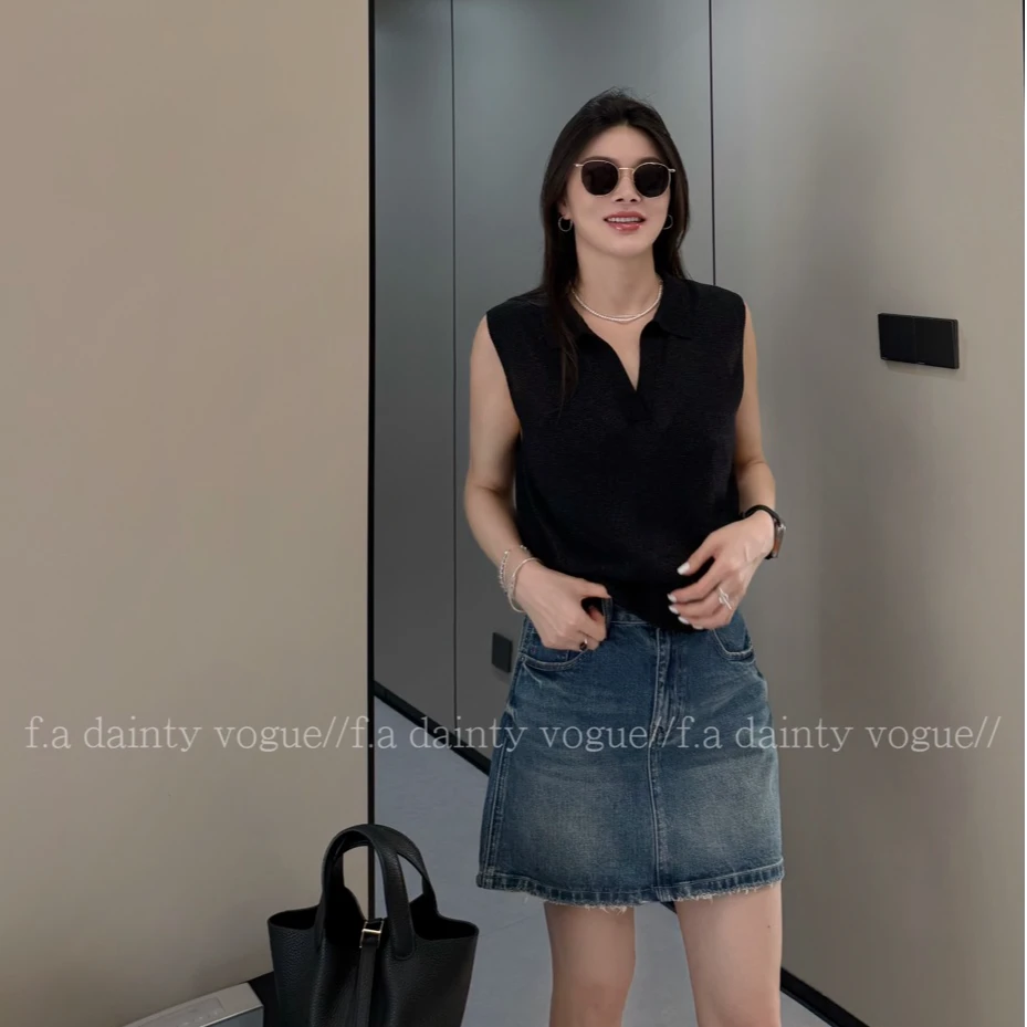 F.A[小王]中高腰牛仔短裙韩版显瘦A字裙提臀遮胯防走光时尚休闲
