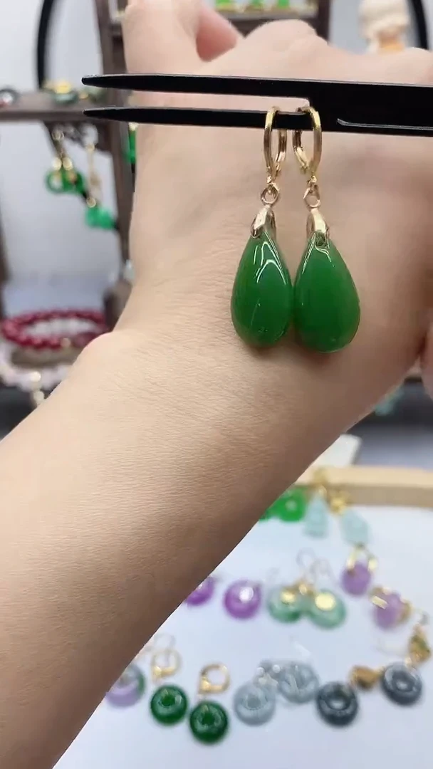 和田玉14K金镶嵌耳饰57