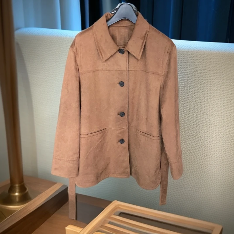 【麋鹿】常规款翻领落肩袖女装春秋法式外套汉麻上衣纯色