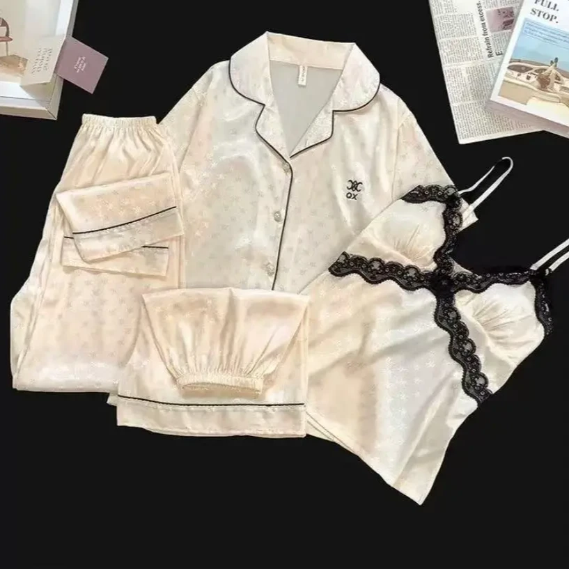 C链接-短袖夏季睡衣女冰雪丝带胸垫薄款时尚休闲可外穿家居服