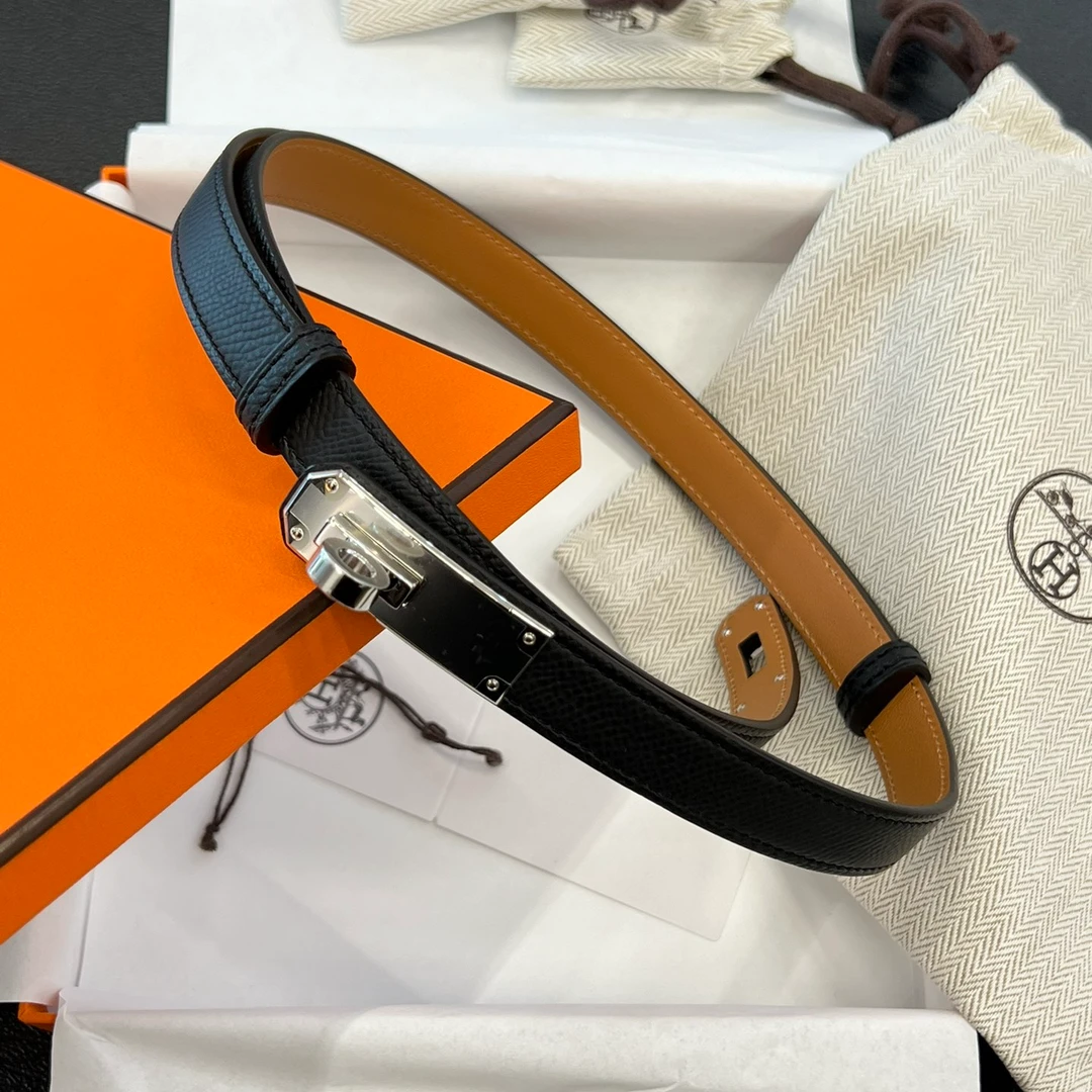 未使用 Hermes/爱马仕 kelly黑银拼金棕 腰带K刻/158676
