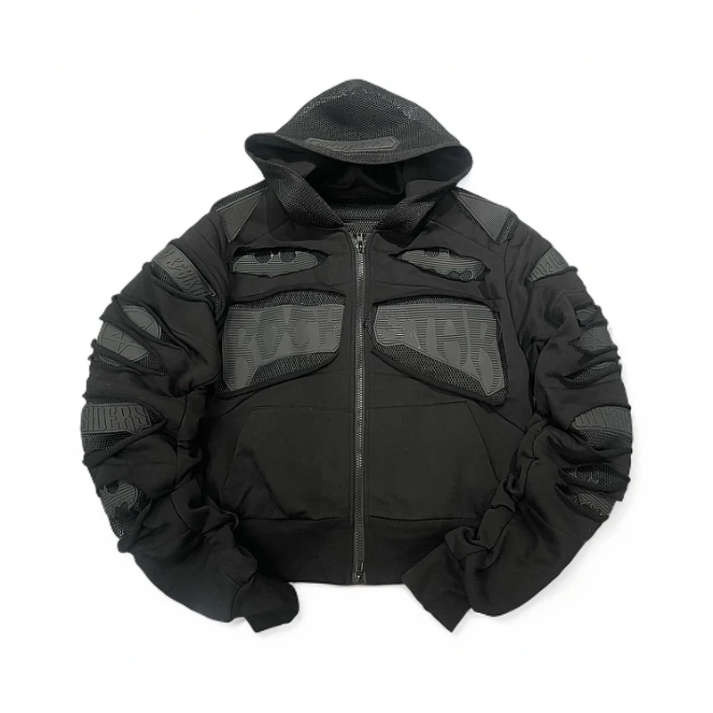 Coew July 原创设计 破坏镂空胶片卫衣外套 256连帽宽松休闲时尚