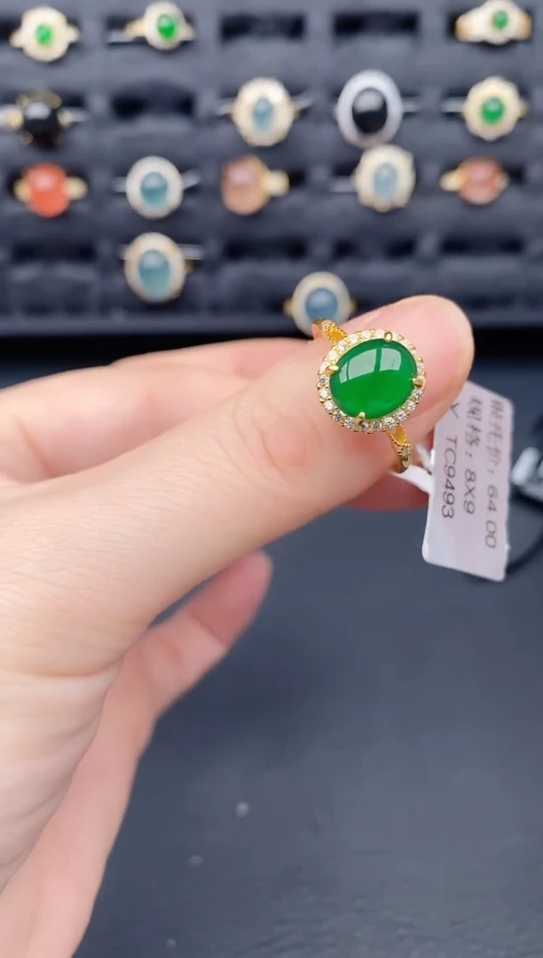 银S925镶嵌戒指翡翠天然a货翡翠93