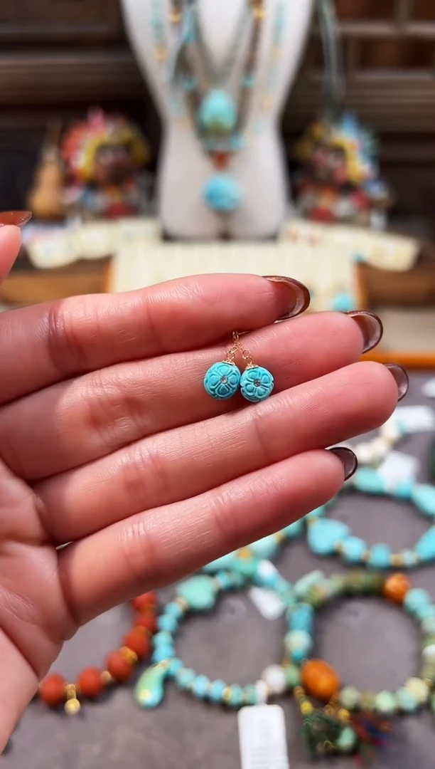 18K金镶嵌绿松石提溜双花