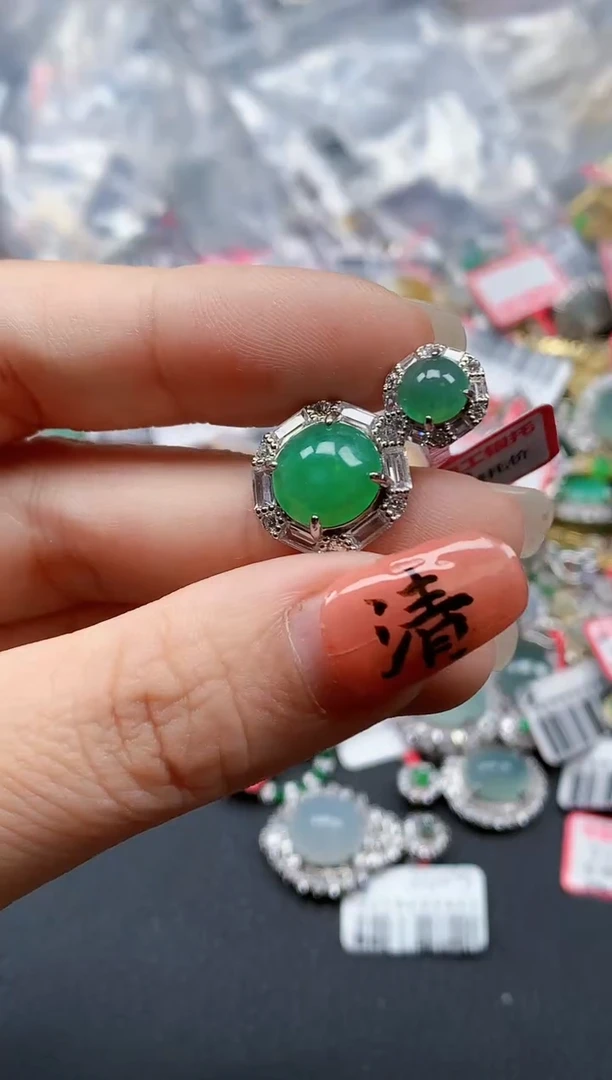银S925镶嵌戒指翡翠天然A货缅甸翡翠