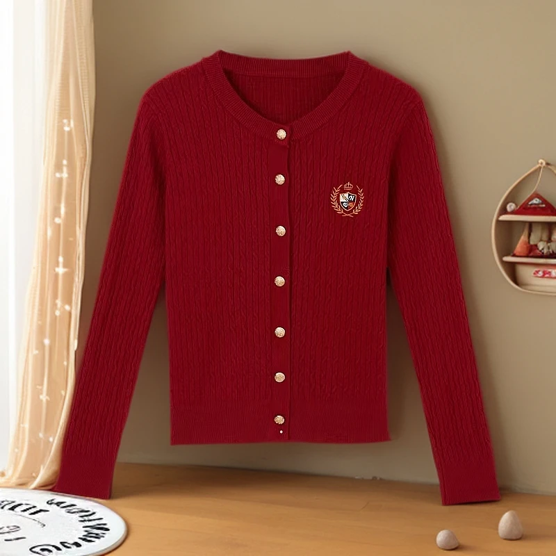 针织短款衫早春开衫毛衣宽松秋季拼色印花春秋休闲