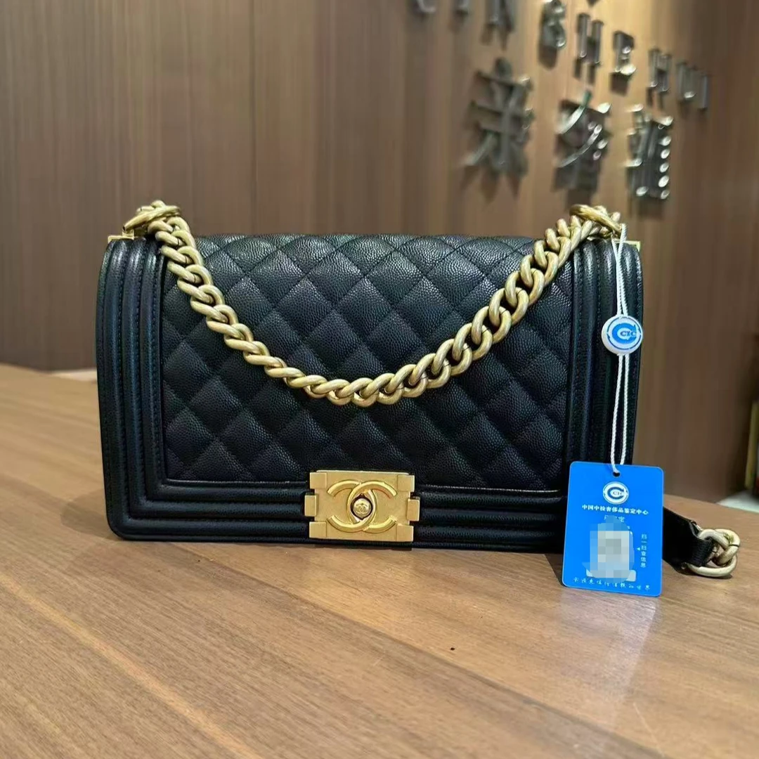 99新 Chanel/香奈儿 香奈儿黑金荔枝牛leboy中号