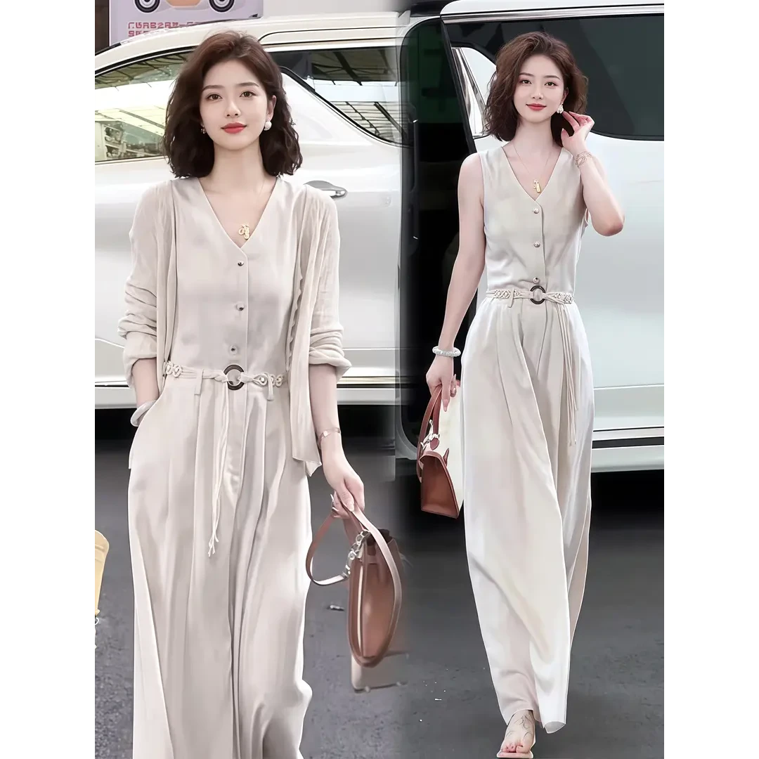 2025秋季新款气质轻奢女装度假风针织开衫收腰轻熟显瘦连衣裙套装