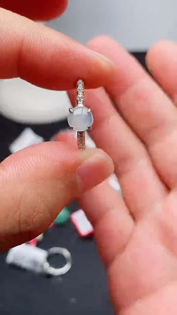 银S925镶嵌戒指翡翠天然翡翠A货3  5-8