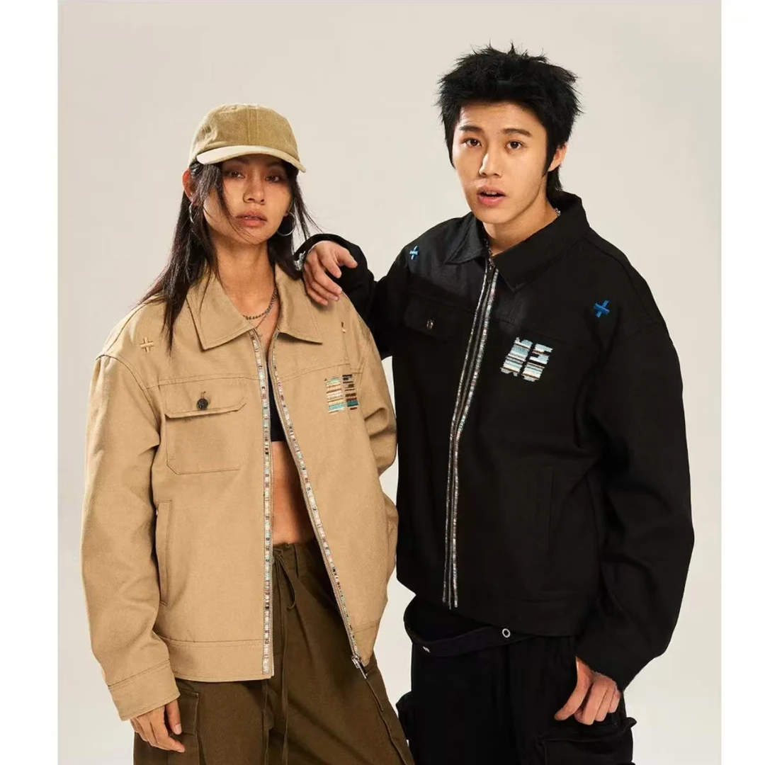 美式复古初春外套女设计感小众宽松显瘦刺绣情侣款翻领夹克棒球服