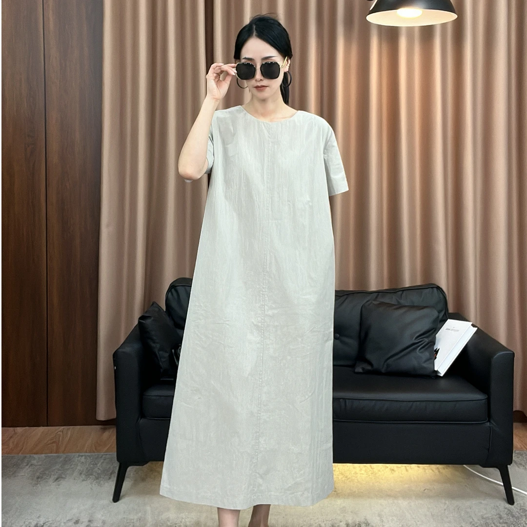 夏季时尚简约长裙女气质休闲直筒百搭连衣裙24024