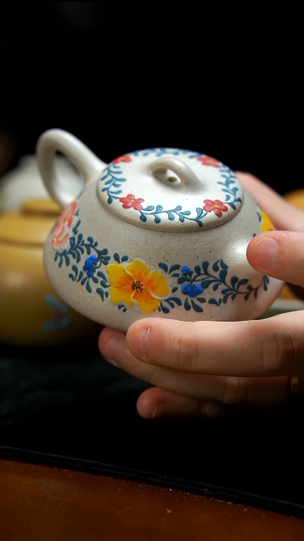 茶壶紫砂白泥青花石瓢壶
