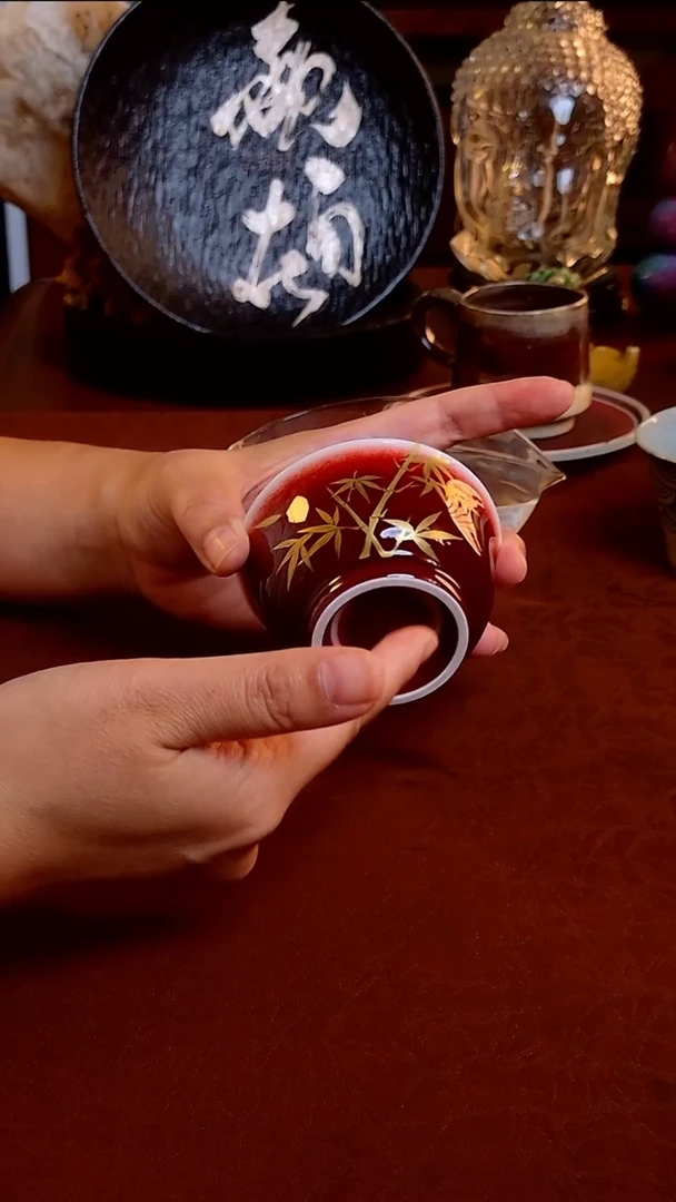 【手工手绘金竹郎红主人杯】