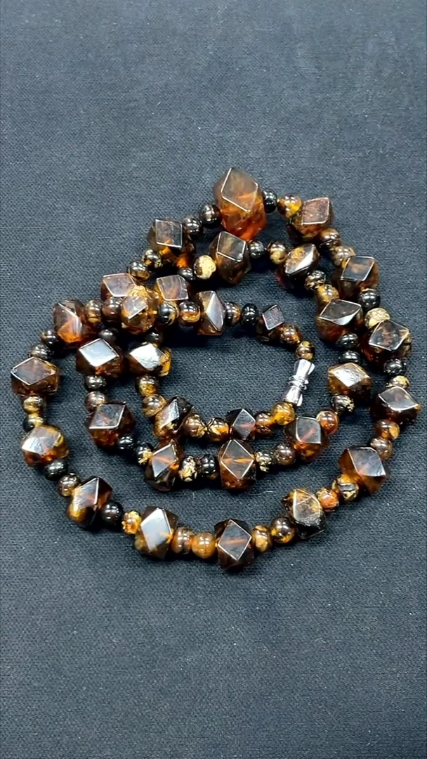 裸石琥珀未镶嵌抚顺琥珀蜜蜡八楞项链多样性发其一