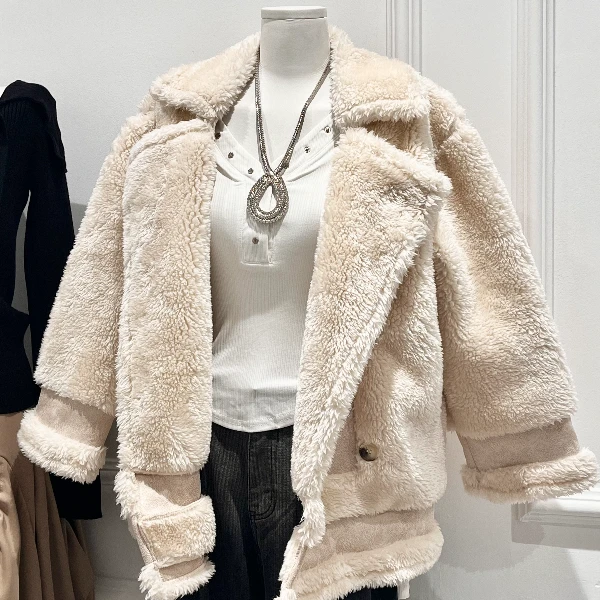 加绒加厚山羊服毛外套女