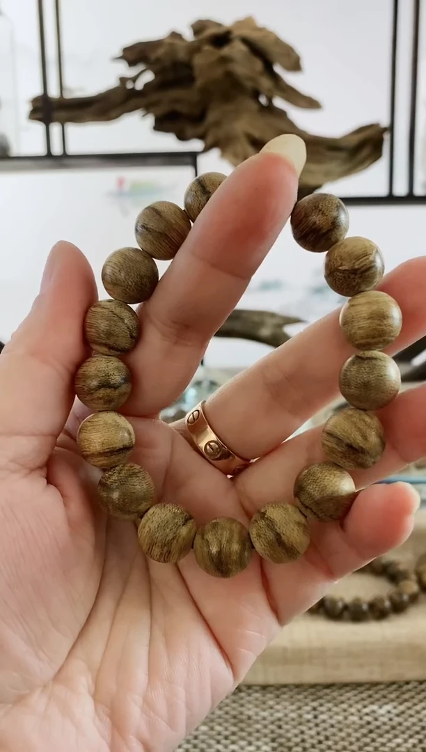 沉香手串马泥涝生结虎斑老料13+MM单圈