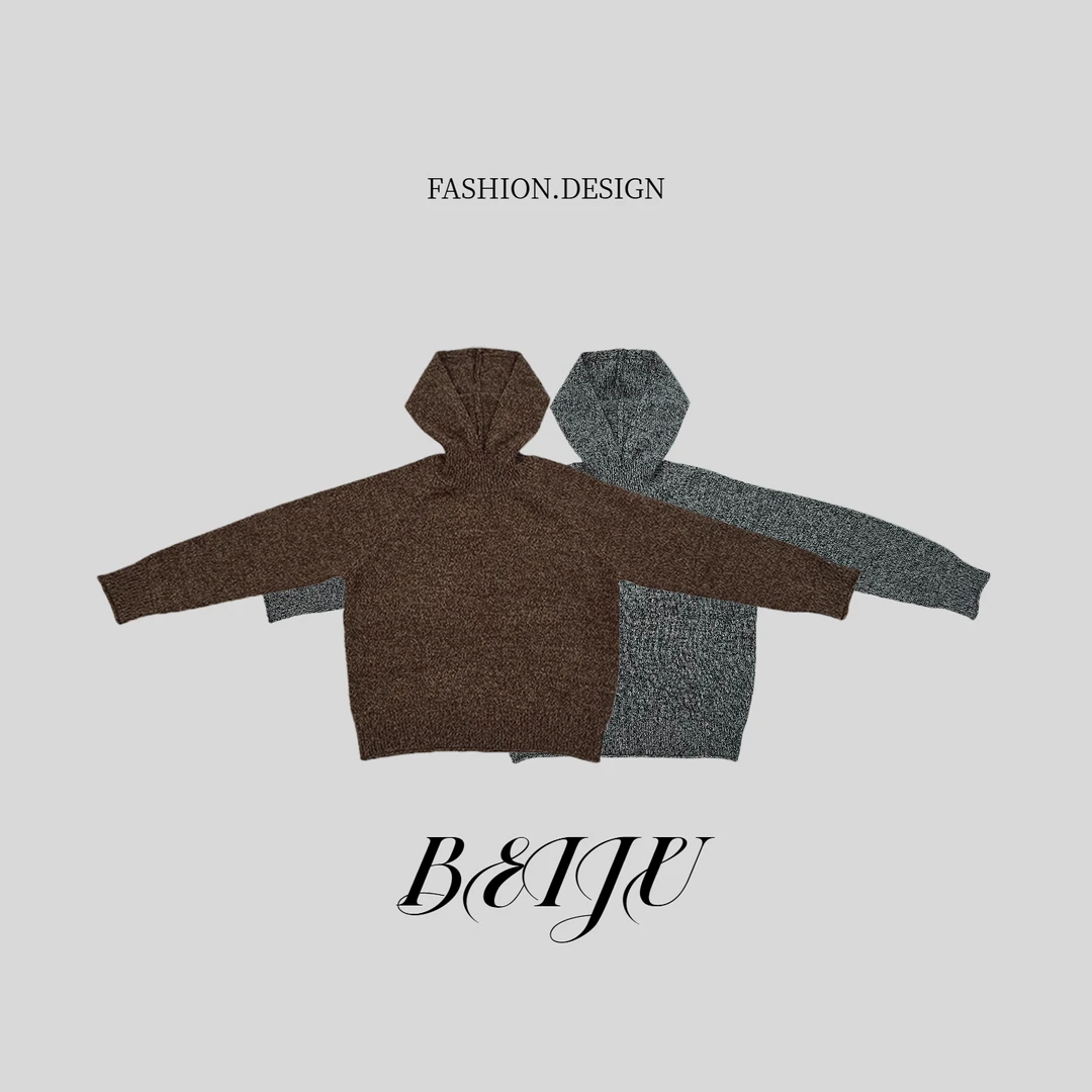 BEIJU 【月光】极简风长袖连帽针织衫女宽松休闲百搭打底毛衣2326