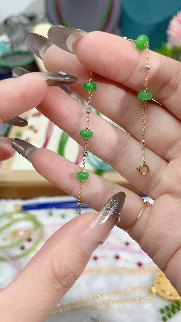 【闪购商品】翡翠手链14K金镶嵌满79