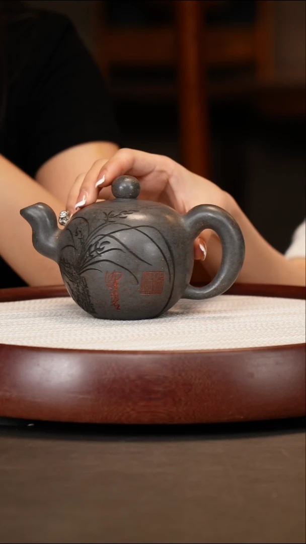 茶壶紫砂【潘春芳】天青道洪一粒珠280cc+柴烧