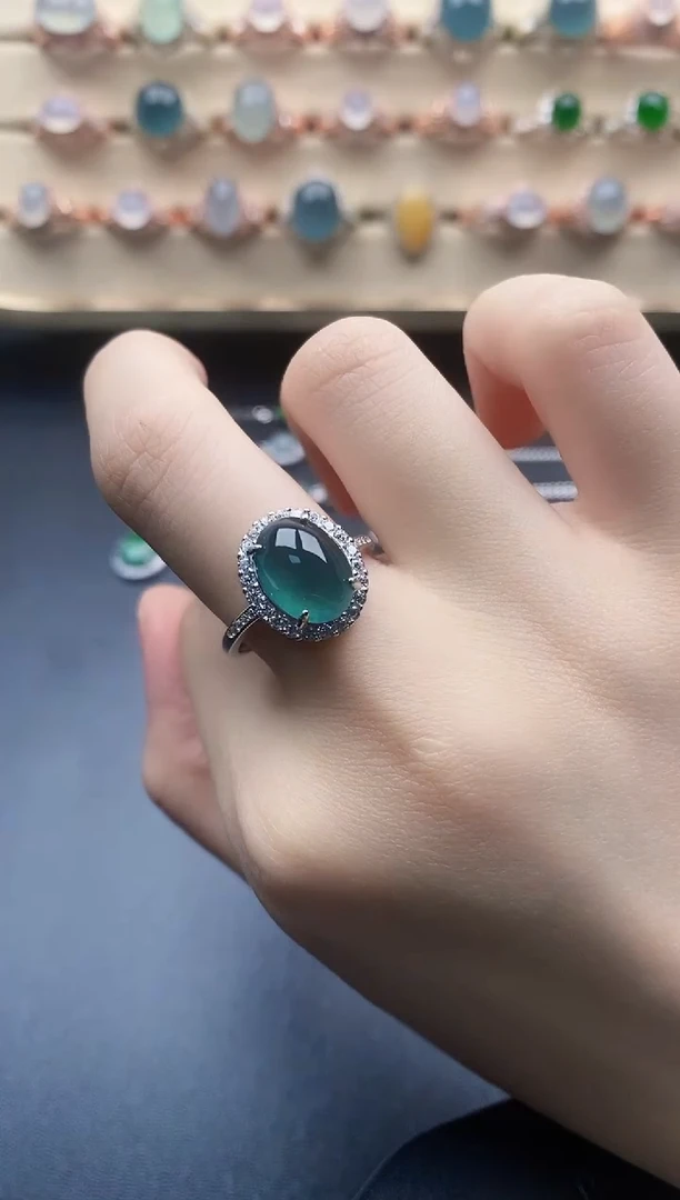 翡翠戒指银S925镶嵌一物一证一礼盒