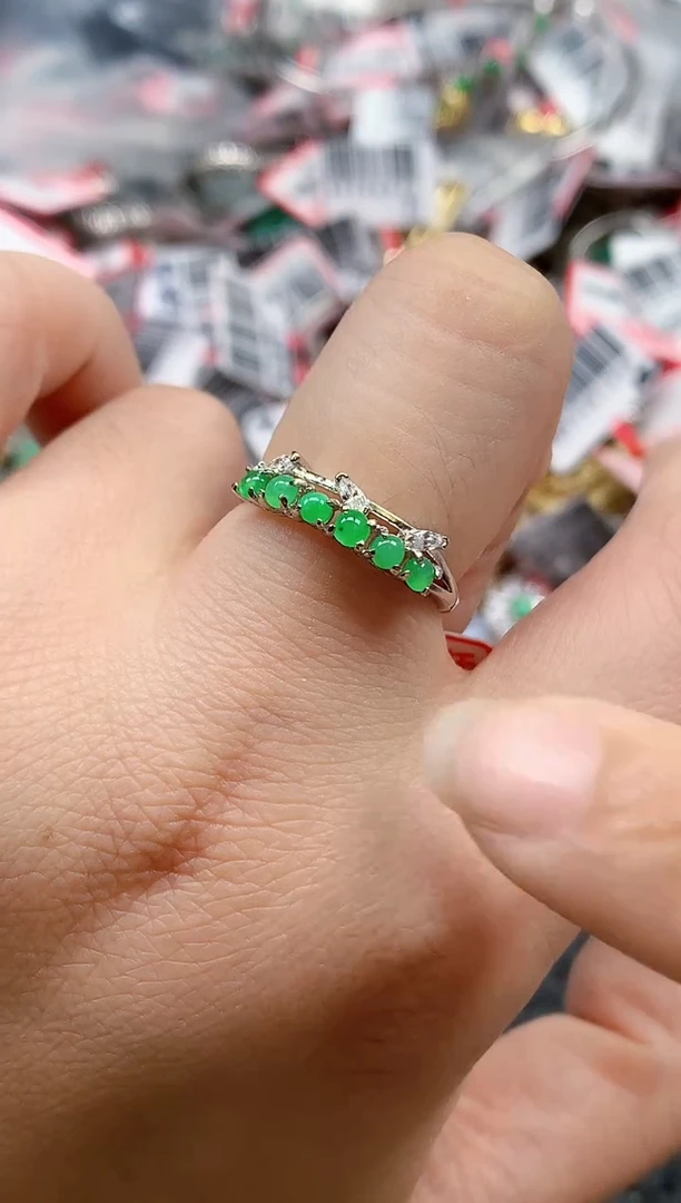 银S925镶嵌戒指翡翠天然A货缅甸翡翠