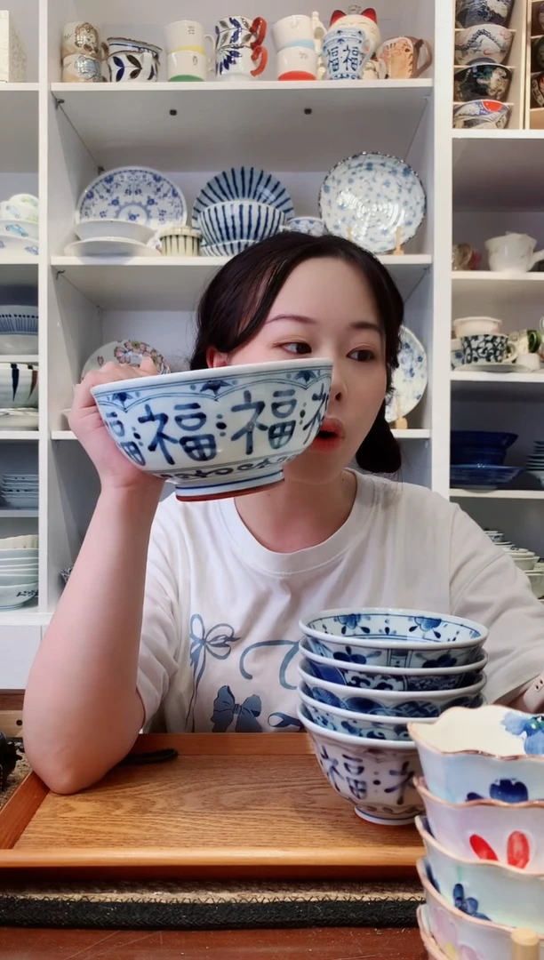 陶瓷蓝凛堂福字面碗16.5cm