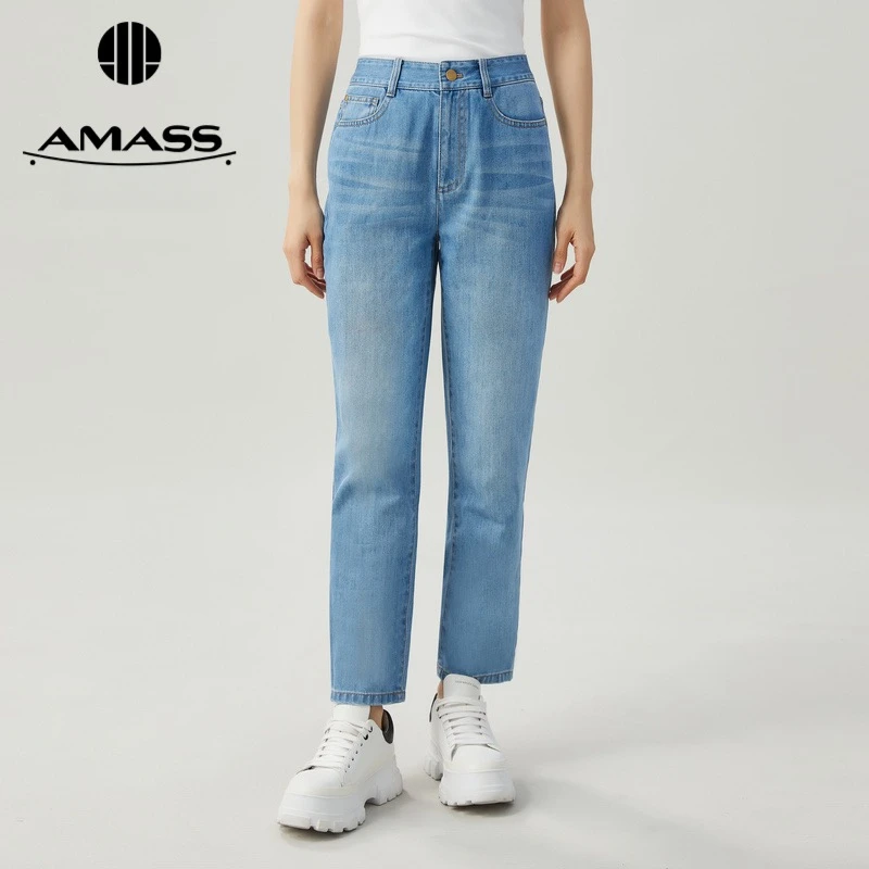 【阿玛施AMASS】新品高腰水洗牛仔裤5100466春夏宽松女士休闲时尚