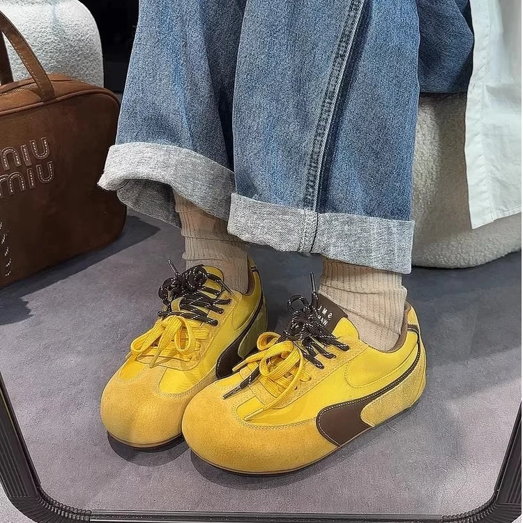 芒果头德训鞋女鞋2025春季新款平底软底舒适百搭透气休闲鞋运动鞋