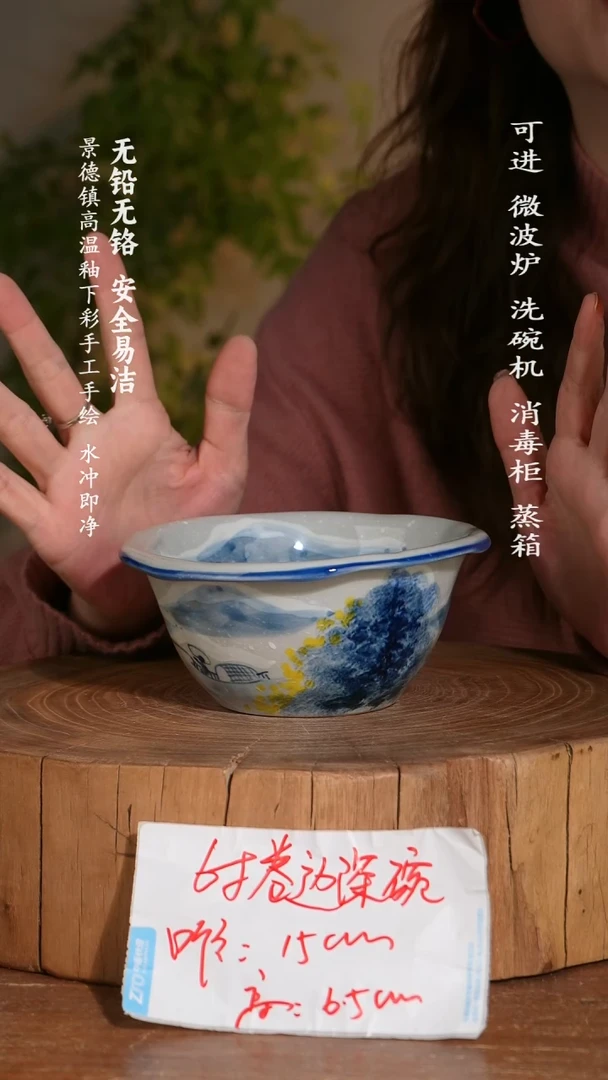 碗陶瓷景德镇高温瓷釉下彩手绘陶瓷