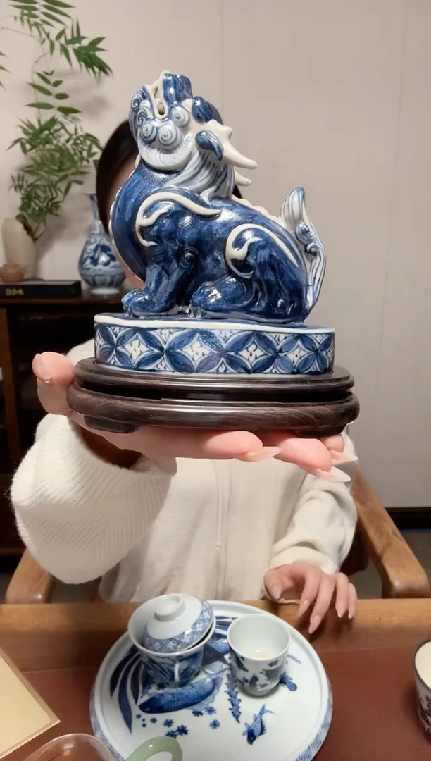 陶幽蓝溪堂狮子香炉