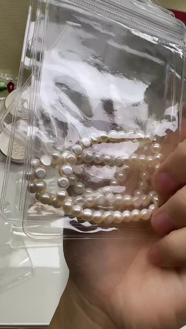 银S925镶嵌手链淡水珍珠白色馒头珠4-5mm